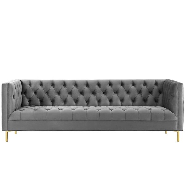 Modway Furniture Delight Tufted Button Performance Velvet Sofa, Gray - EEI-3455-GRY