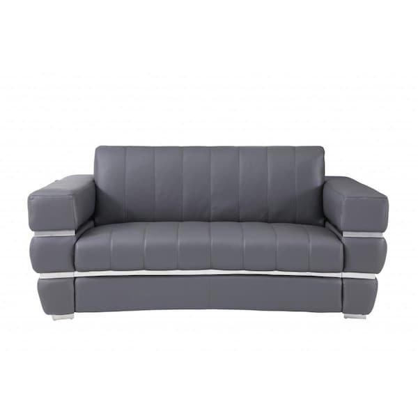 Homeroots 75 in. Italian Leather with Chrome Accents Loveseat, Dark Gray - 477566