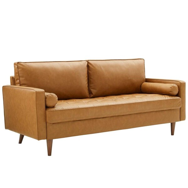 Modway Furniture Valour Upholstered Faux Leather Sofa, Tan - EEI-3765-TAN