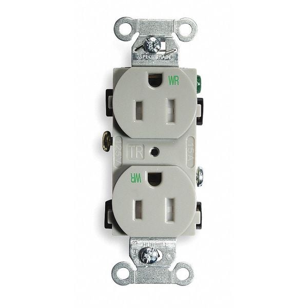 Hubbell 15A Duplex Receptacle 125VAC 5-15R GY - BR15GRYWRTR
