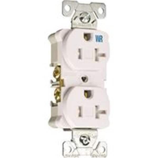 Eaton Wiring Devices Tamper Resistant Weatherproof Duplex Receptacle, 125V - 20 A, 2 Pole - White - 366179