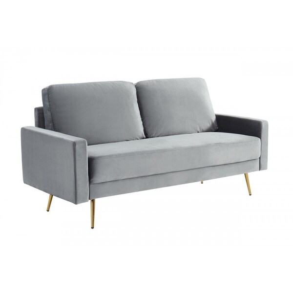 Gfancy Fixtures 72 in. Compact Velvet Sofa with Two Cushions, Grey - GF3101696