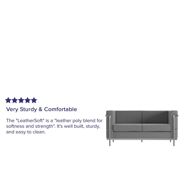 Flash Furniture Gray LeatherSoft Loveseat with Double Bar Frame - ZB-REGAL-810-2-LS-GY-GG