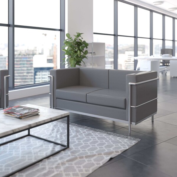 Flash Furniture Gray LeatherSoft Loveseat with Double Bar Frame - ZB-REGAL-810-2-LS-GY-GG