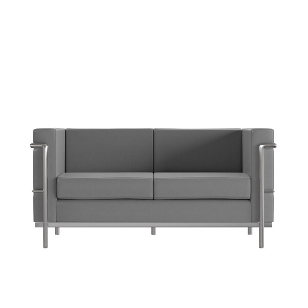 Flash Furniture Gray LeatherSoft Loveseat with Double Bar Frame - ZB-REGAL-810-2-LS-GY-GG