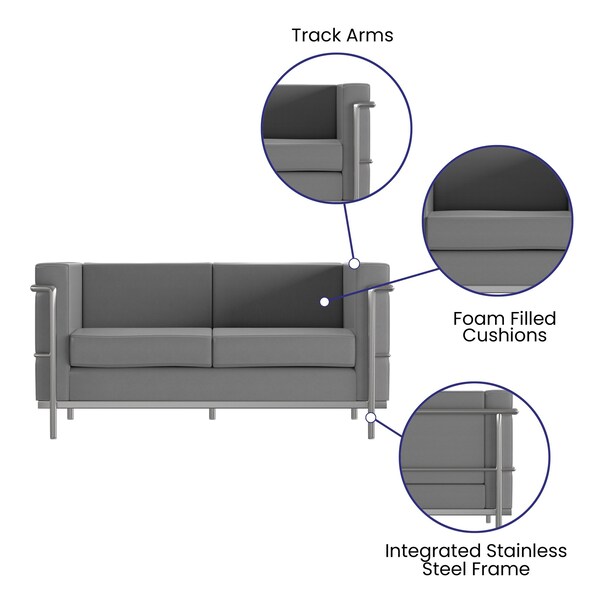 Flash Furniture Gray LeatherSoft Loveseat with Double Bar Frame - ZB-REGAL-810-2-LS-GY-GG