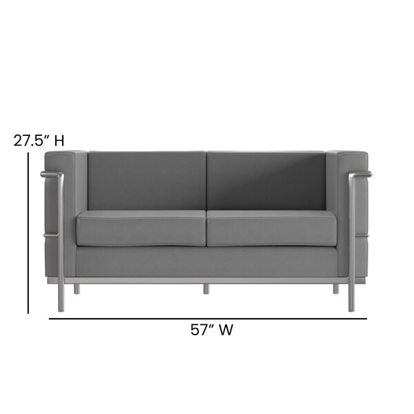 Flash Furniture Gray LeatherSoft Loveseat with Double Bar Frame - ZB-REGAL-810-2-LS-GY-GG