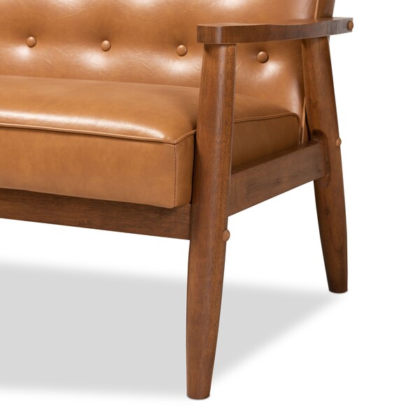 Baxton Studio Sorrento Mid-Century Modern Tan Faux Leather and Walnut Brown Finished Wood Sofa - 175-10979-ZORO