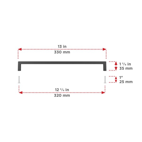 Richelieu Lambton Collection 12 5/8-inch (320 mm) Matte Black Modern Rectangular Cabinet Pull - BP873320900