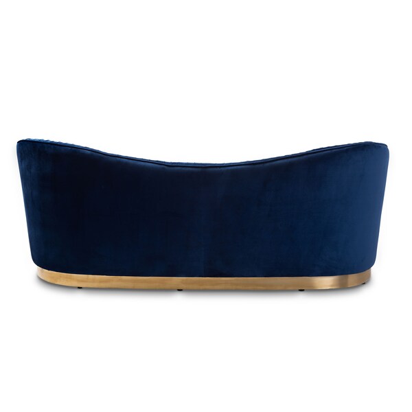 Baxton Studio Nevena Glam Royal Blue Velvet Upholstered Gold-Finished Sofa - 152-9265