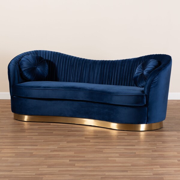 Baxton Studio Nevena Glam Royal Blue Velvet Upholstered Gold-Finished Sofa - 152-9265