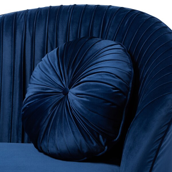 Baxton Studio Nevena Glam Royal Blue Velvet Upholstered Gold-Finished Sofa - 152-9265