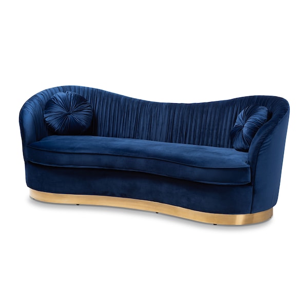 Baxton Studio Nevena Glam Royal Blue Velvet Upholstered Gold-Finished Sofa - 152-9265