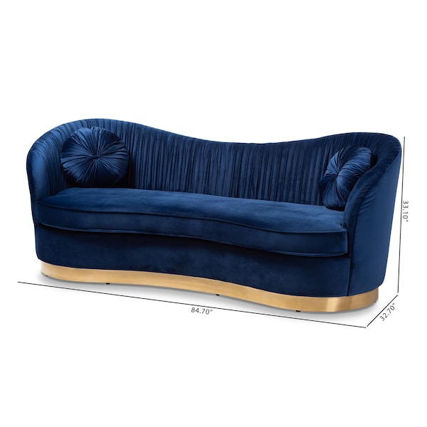 Baxton Studio Nevena Glam Royal Blue Velvet Upholstered Gold-Finished Sofa - 152-9265