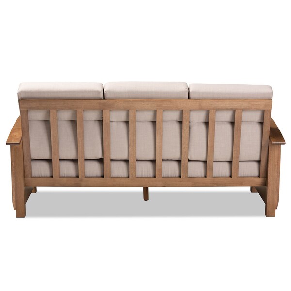Baxton Studio Charlotte Taupe Upholstered Walnut Finished Wood 3-Seater Sofa - 162-9799