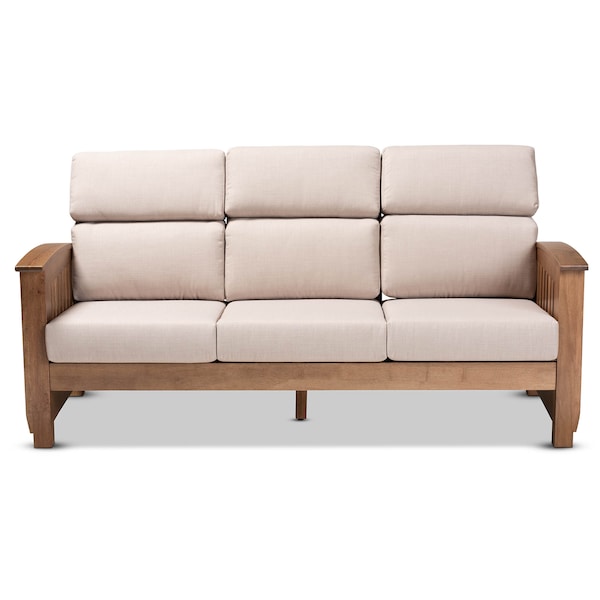 Baxton Studio Charlotte Taupe Upholstered Walnut Finished Wood 3-Seater Sofa - 162-9799