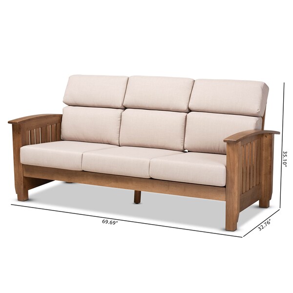 Baxton Studio Charlotte Taupe Upholstered Walnut Finished Wood 3-Seater Sofa - 162-9799