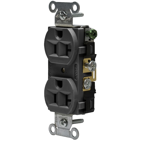 Hubbell Wiring Device-Kellems Straight Blade Devices, Receptacles, Duplex, Commercial Grade, 2-Pole 3-Wire Grounding, 20A 125V, 5-20R, Black, Single Pack - CRF20BLK