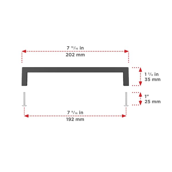 Richelieu Lambton Collection 7 9/16-inch (192 mm) Matte Black Modern Rectangular Cabinet Pull - BP873192900