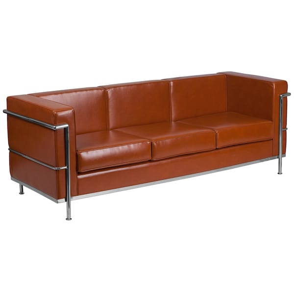 Flash Furniture Cognac Leather Sofa, 28-1/2" x 27-1/2" - ZB-REGAL-810-3-SOFA-COG-GG