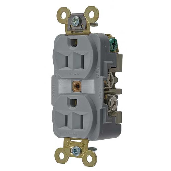 Hubbell 15A Duplex Receptacle 125VAC 5-15R GY - HBL5262GY