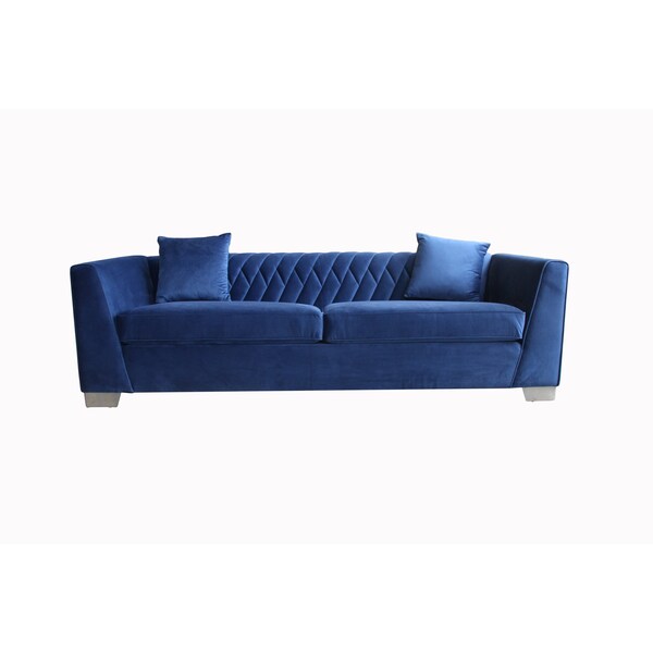 Armen Living Cambridge Contemporary Sofa in Brushed Stainless Steel and Blue Velvet - LCCM3BLUE