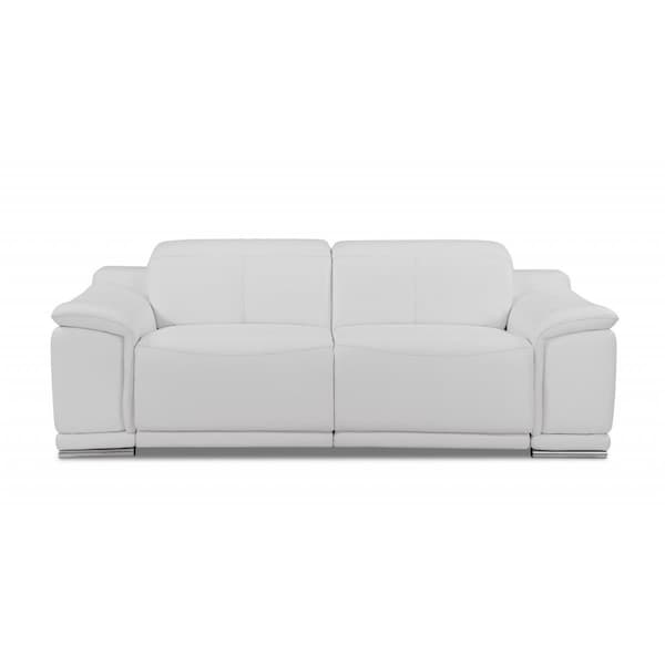 Homeroots 86 in. Genuine Leather Reclining Sofa, White - 476525