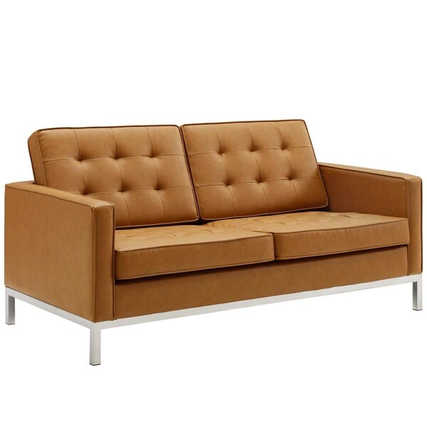 Modway Furniture Loft Tufted Upholstered Faux Leather Loveseat, Silver Tan - EEI-3388-SLV-TAN
