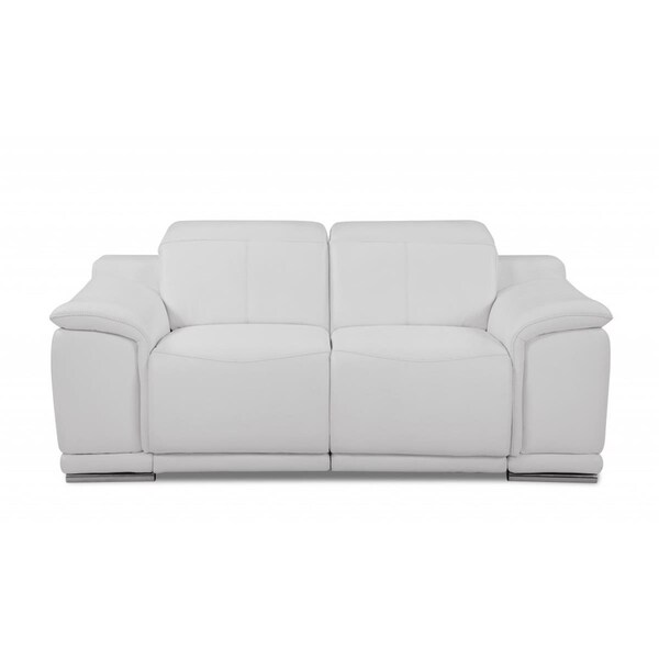 Homeroots 72 in. Italian Leather Reclining Loveseat, White - 477570