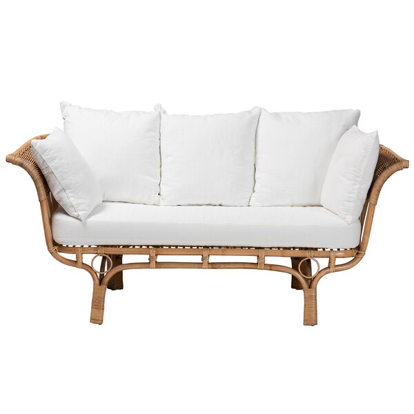 Baxton Studio Edana Modern Bohemian Natural Rattan Sofa With Cushion - 217-12712-ZORO