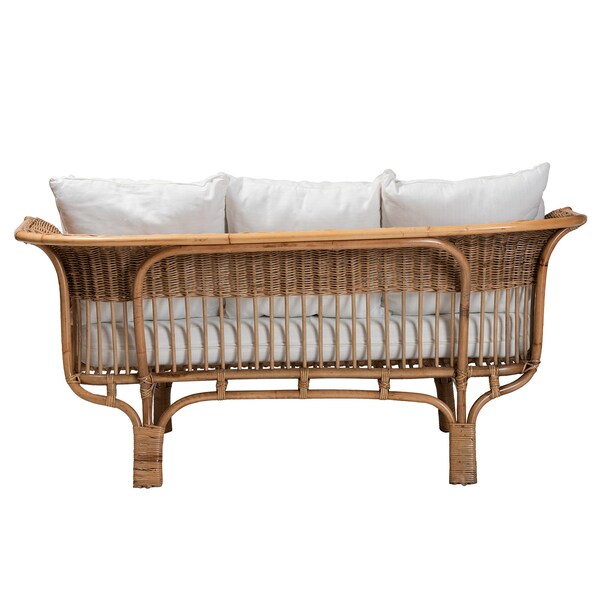 Baxton Studio Edana Modern Bohemian Natural Rattan Sofa With Cushion - 217-12712-ZORO