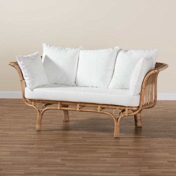 Baxton Studio Edana Modern Bohemian Natural Rattan Sofa With Cushion - 217-12712-ZORO
