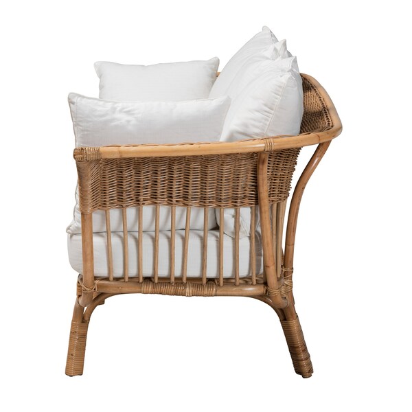 Baxton Studio Edana Modern Bohemian Natural Rattan Sofa With Cushion - 217-12712-ZORO
