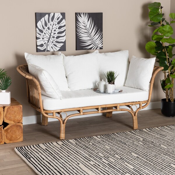 Baxton Studio Edana Modern Bohemian Natural Rattan Sofa With Cushion - 217-12712-ZORO