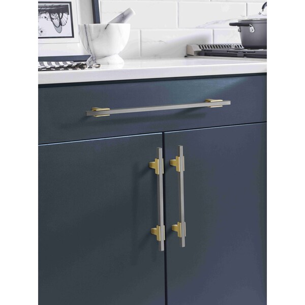 Amerock Urbanite 10-1/16 in 256 mm Center-to-Center Brushed Gold/Black Chrome Cabinet Pull - BP778256BGLBCR