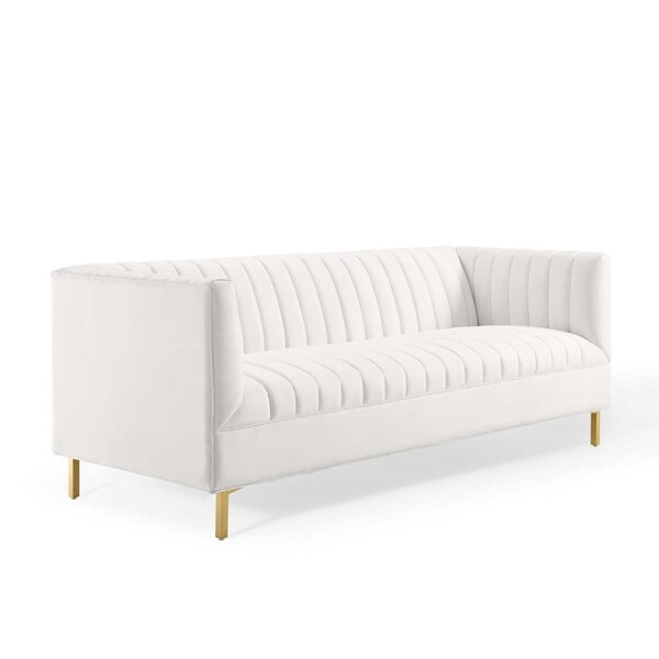Modway Furniture Shift Channel Tufted Performance Velvet Sofa, White - EEI-4132-WHI
