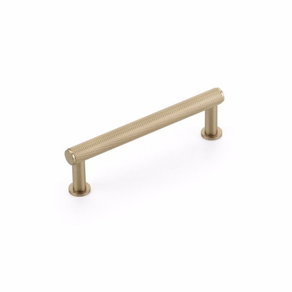 Schaub 4in Center to Center Pub House Knurled Cabinet Pull Signature Satin Brass Finish - 5004-SSB