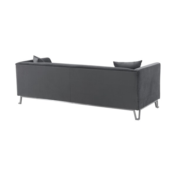 Armen Living Everest 90" Gray Fabric Upholstered Sofa with Brushed Stainless Steel Legs - LCEV3GREY