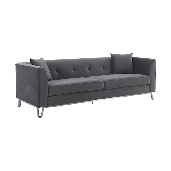 Armen Living Everest 90" Gray Fabric Upholstered Sofa with Brushed Stainless Steel Legs - LCEV3GREY