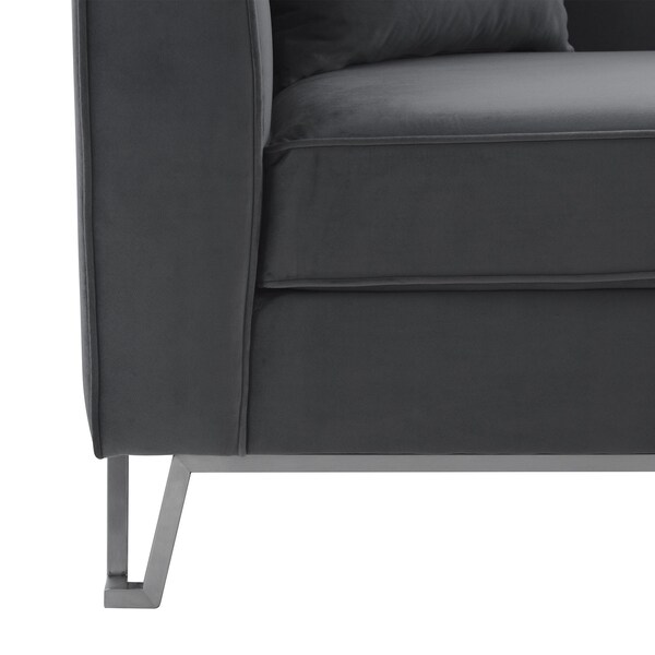Armen Living Everest 90" Gray Fabric Upholstered Sofa with Brushed Stainless Steel Legs - LCEV3GREY