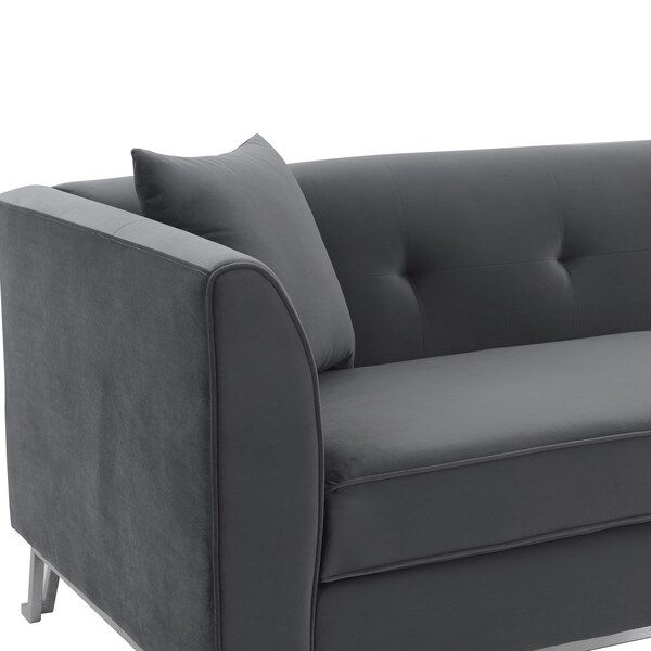 Armen Living Everest 90" Gray Fabric Upholstered Sofa with Brushed Stainless Steel Legs - LCEV3GREY