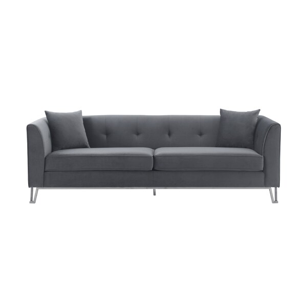 Armen Living Everest 90" Gray Fabric Upholstered Sofa with Brushed Stainless Steel Legs - LCEV3GREY