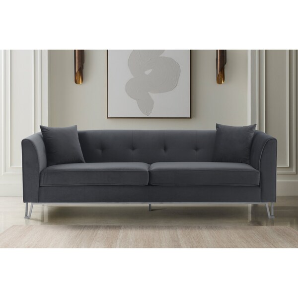 Armen Living Everest 90" Gray Fabric Upholstered Sofa with Brushed Stainless Steel Legs - LCEV3GREY