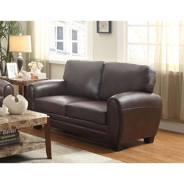 Home Elegance 37 x 36 x 63 in. Rubin Love Seat - Dark Brown - 9734DB-2