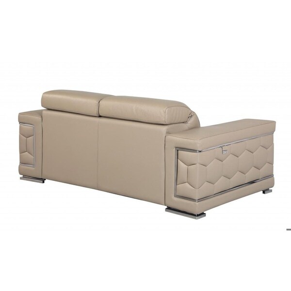 Homeroots 29-38 in. Modern Beige Leather Loveseat - 329719