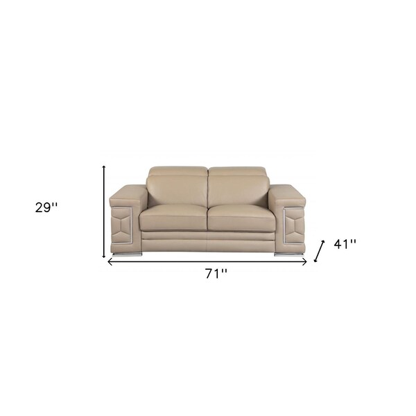 Homeroots 29-38 in. Modern Beige Leather Loveseat - 329719