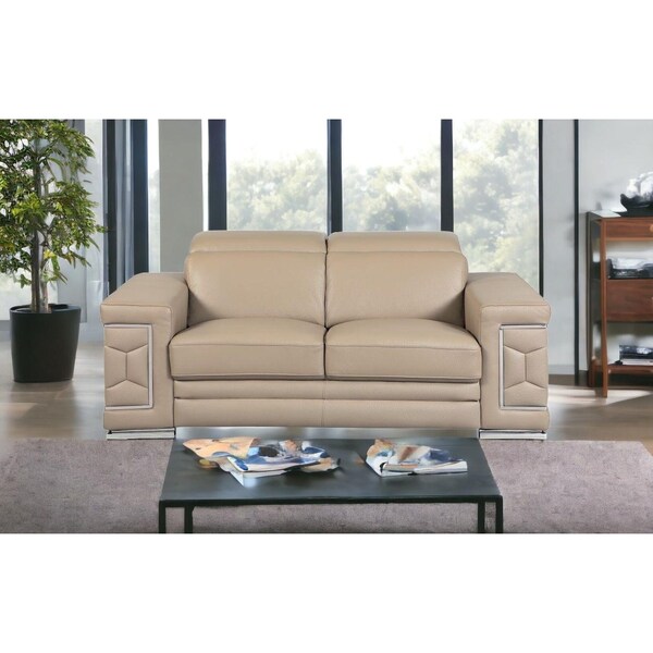 Homeroots 29-38 in. Modern Beige Leather Loveseat - 329719