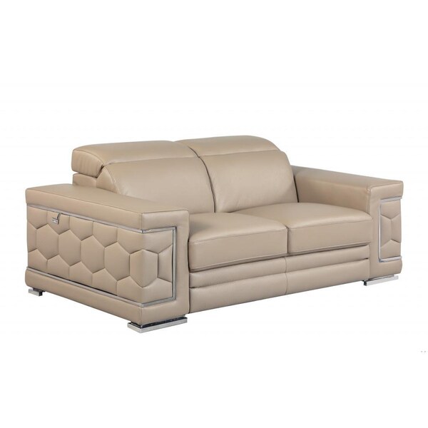 Homeroots 29-38 in. Modern Beige Leather Loveseat - 329719