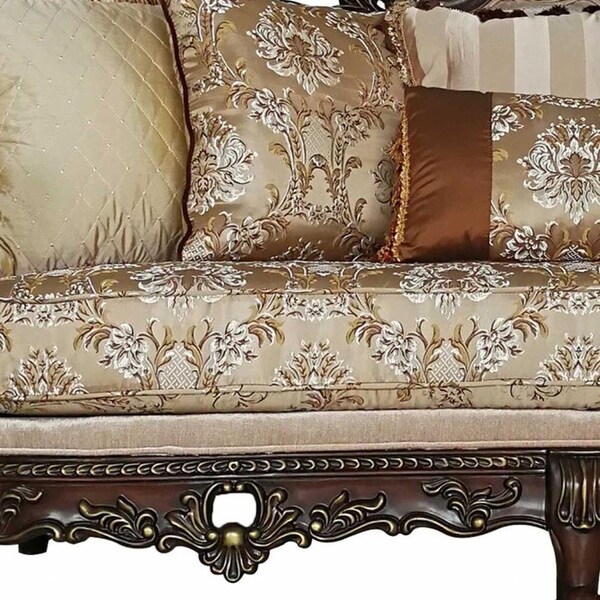 Homeroots 39 x 85 x 49 in. Fabric Dark Walnut Upholstery Wood Leg & Trim Sofa with 6 Pillows - 348217