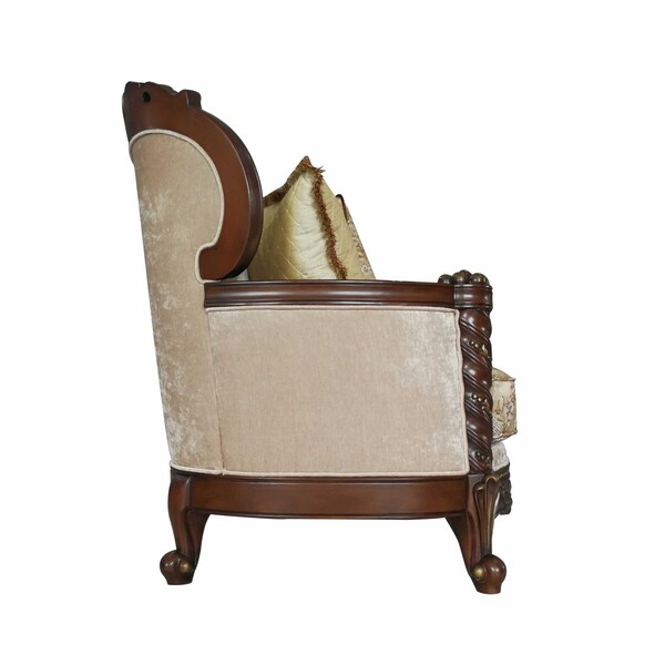 Homeroots 39 x 85 x 49 in. Fabric Dark Walnut Upholstery Wood Leg & Trim Sofa with 6 Pillows - 348217